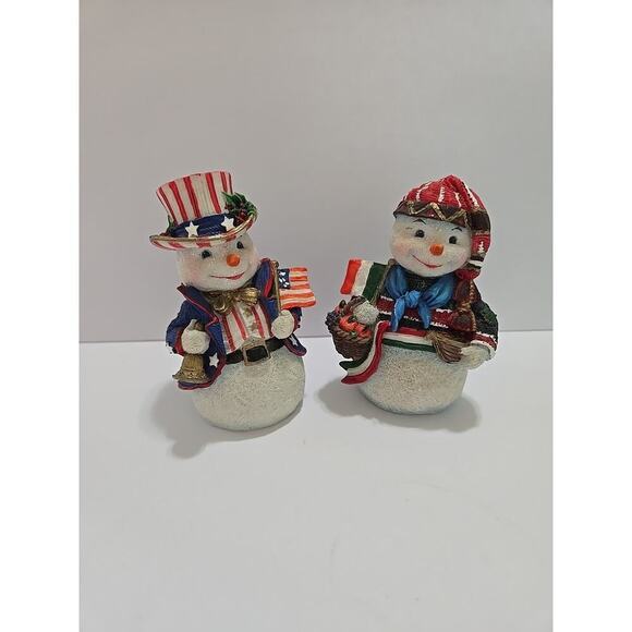 Galleria lucchese snowmen around the world 1997 VTG American / Italian Flag Set - Picture 1 of 11